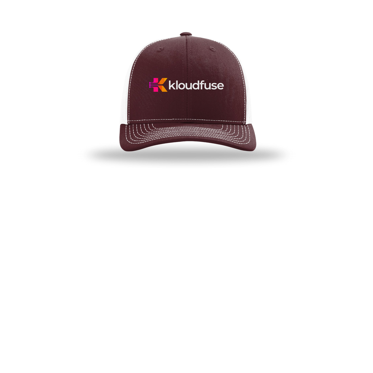 kloudfuse-richardson-trucker-cap-embroidery-capfront-R112-maroonwhite-flat-front