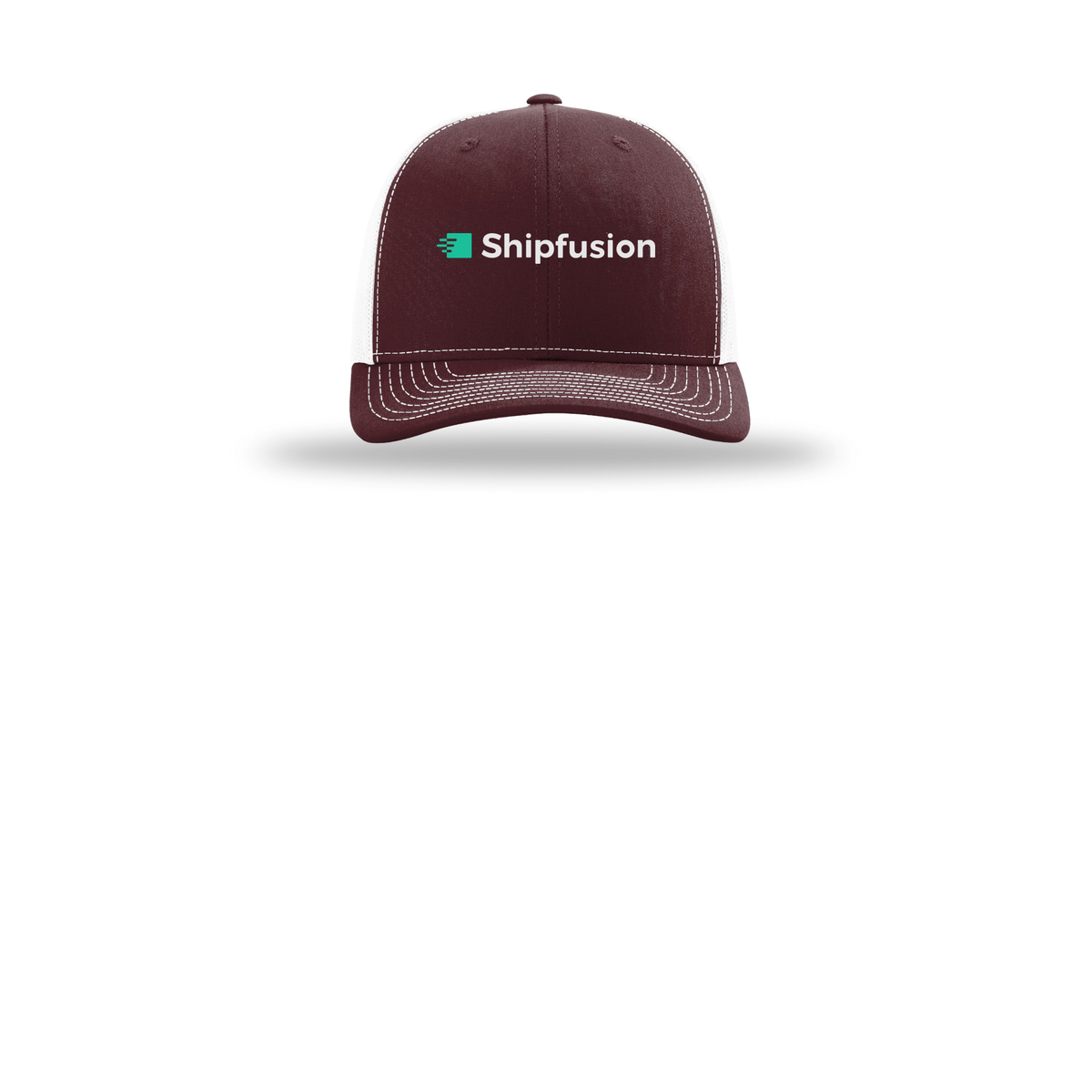 shipfusion-richardson-trucker-cap-embroidery-capfront-R112-maroonwhite-flat-front