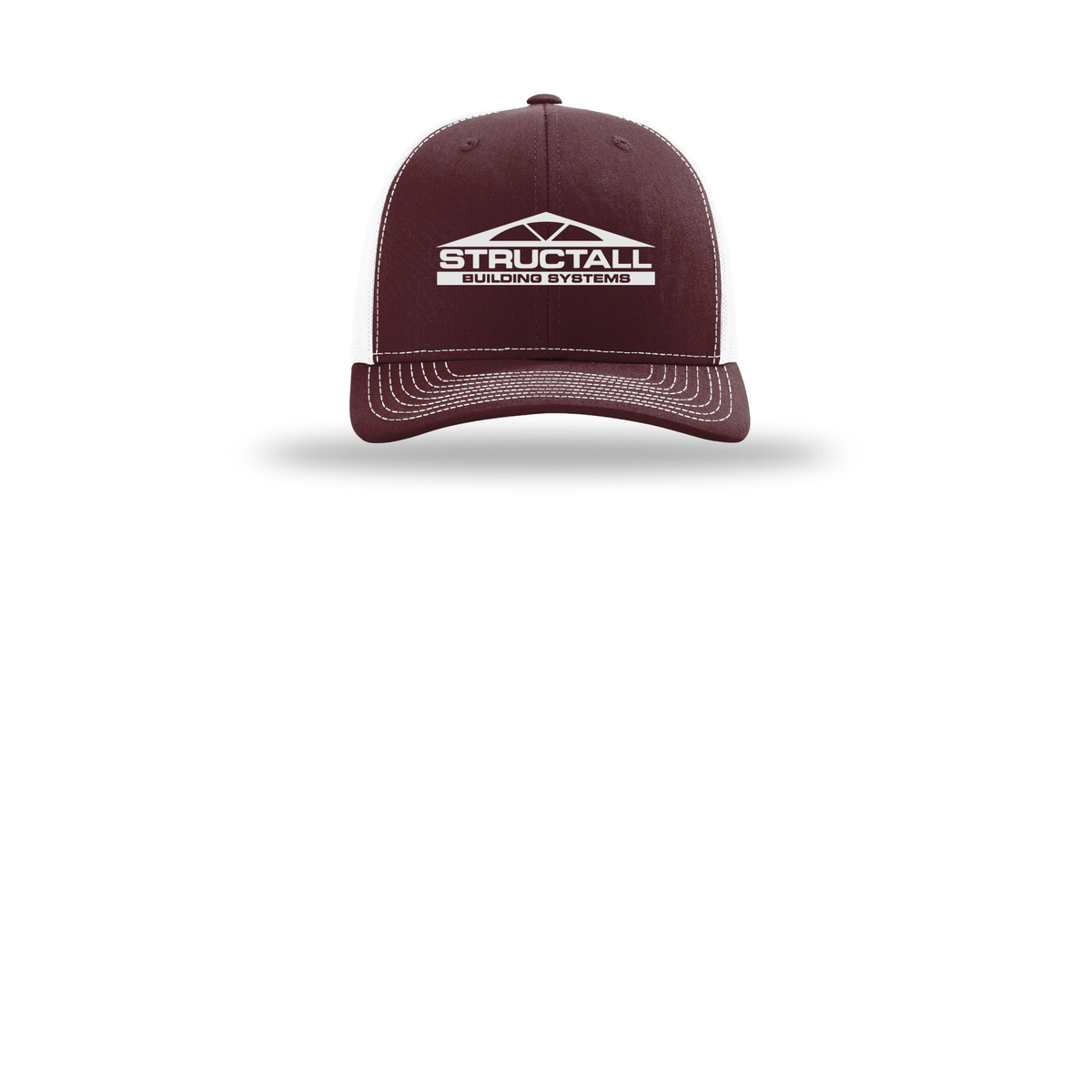 structall-richardson-trucker-cap-embroidery-capfront-R112-maroonwhite-flat-front
