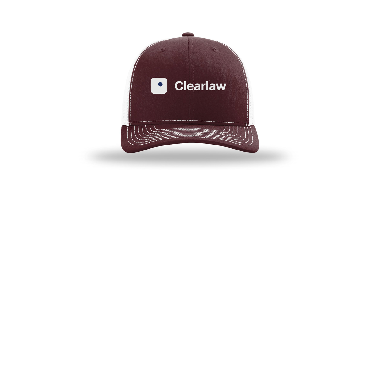 clearlaw-richardson-trucker-cap-embroidery-capfront-R112-maroonwhite-flat-front