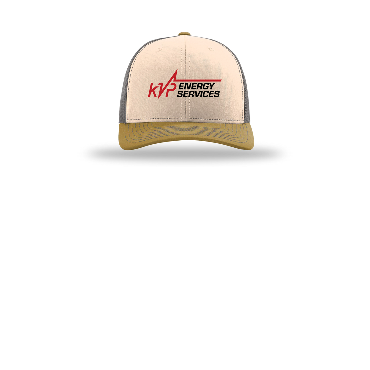 kvpenergy-richardson-trucker-cap-embroidery-capfront-R112-minkbeigecharcoalambergold-flat-front