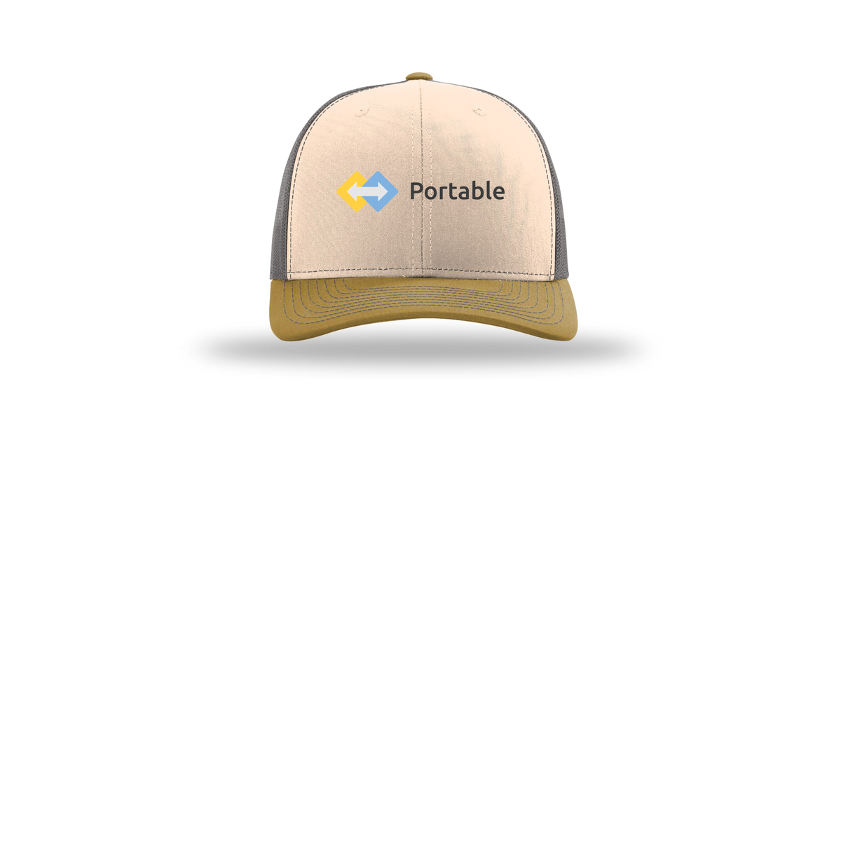 portable-richardson-trucker-cap-embroidery-capfront-R112-minkbeigecharcoalambergold-flat-front