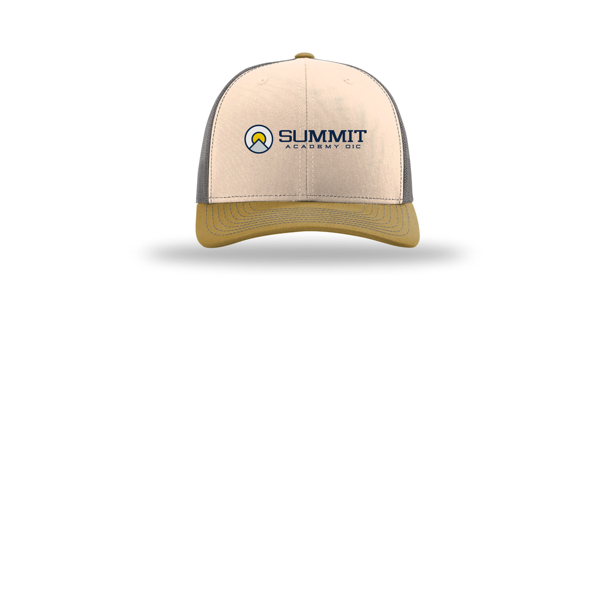 saoic-richardson-trucker-cap-embroidery-capfront-R112-minkbeigecharcoalambergold-flat-front