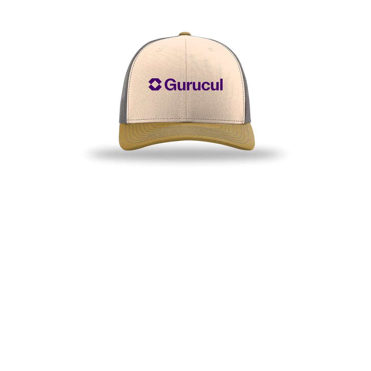 gurucul-richardson-trucker-cap-embroidery-capfront-R112-minkbeigecharcoalambergold-flat-front