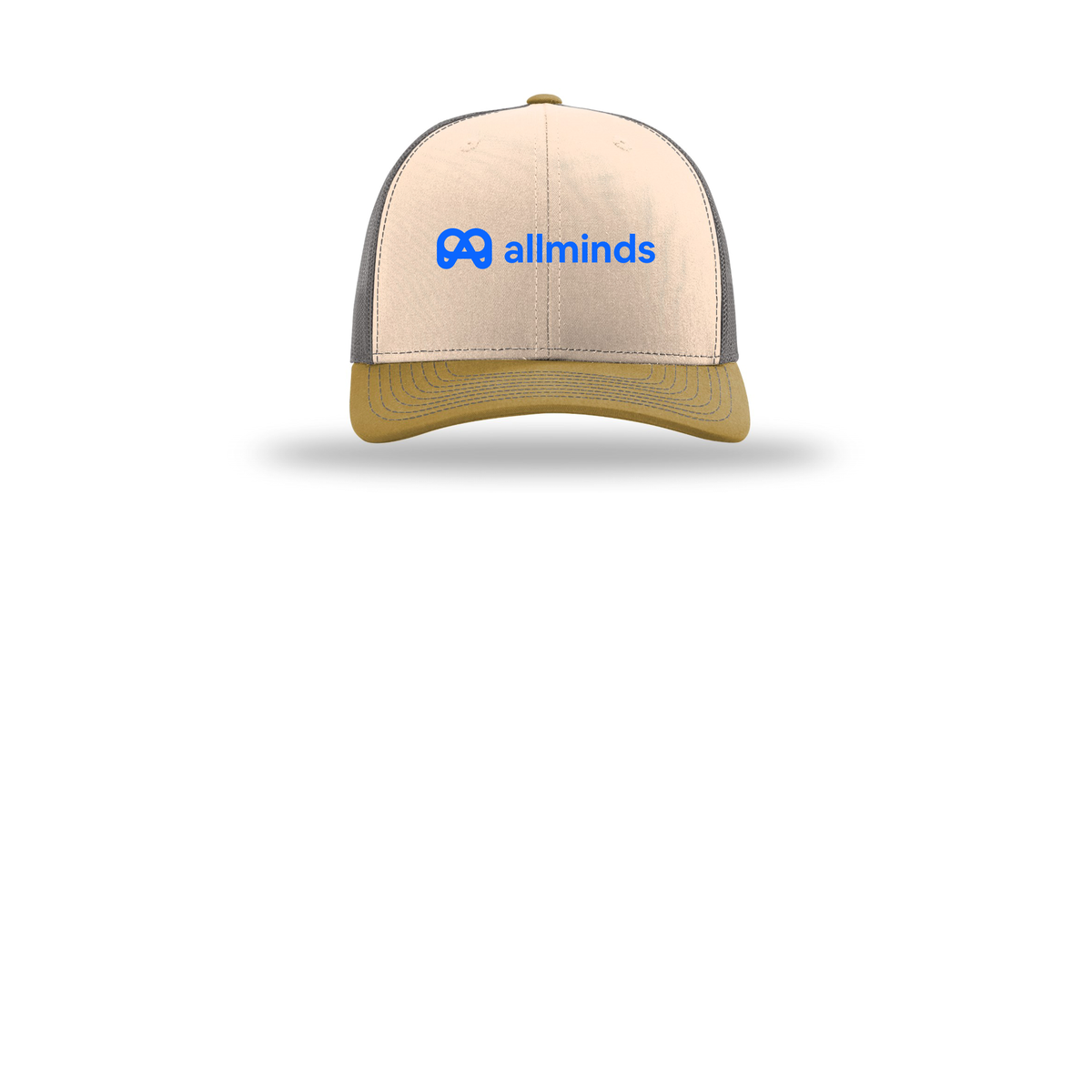 getallminds-richardson-trucker-cap-embroidery-capfront-R112-minkbeigecharcoalambergold-flat-front