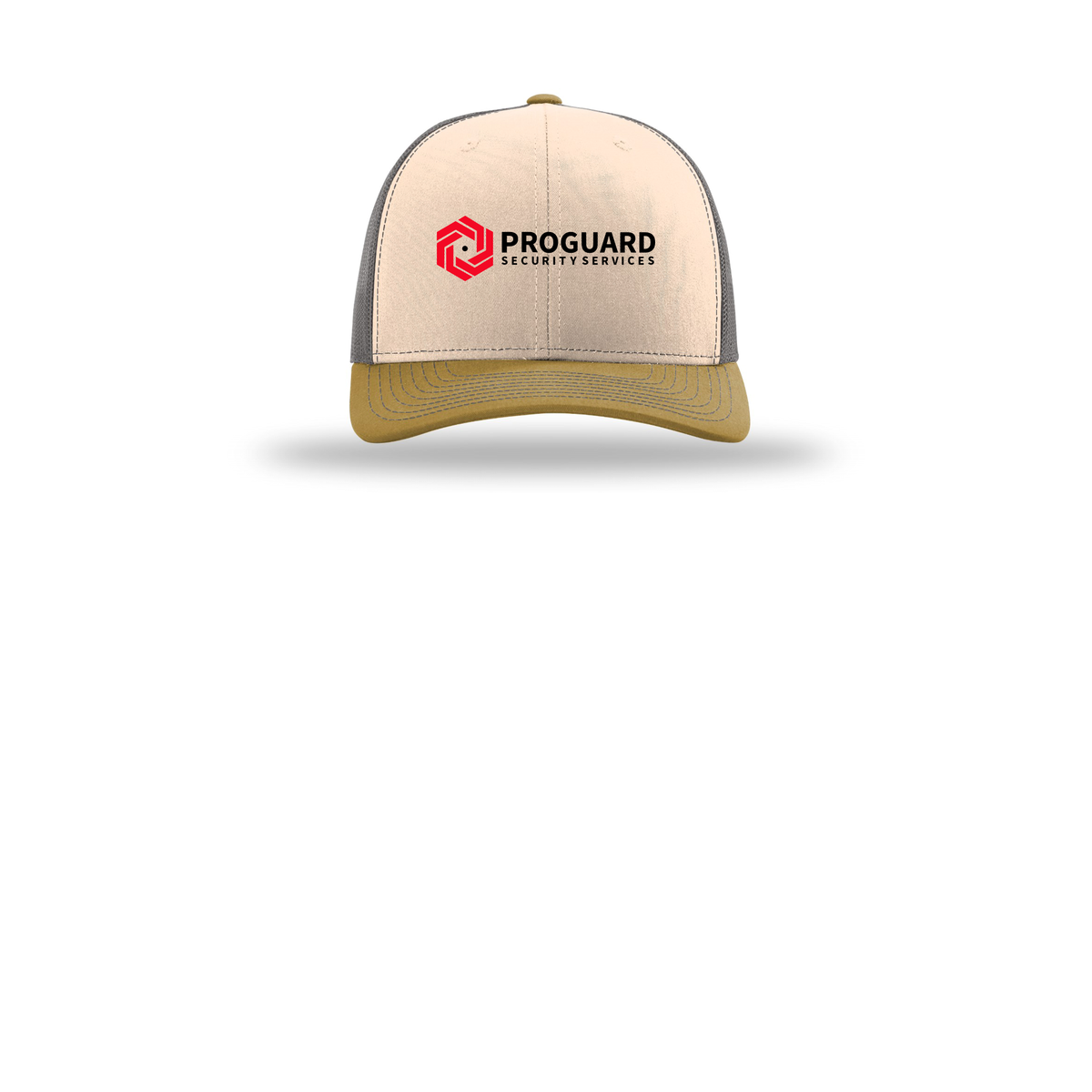 proguardsecurityservices-richardson-trucker-cap-embroidery-capfront-R112-minkbeigecharcoalambergold-flat-front