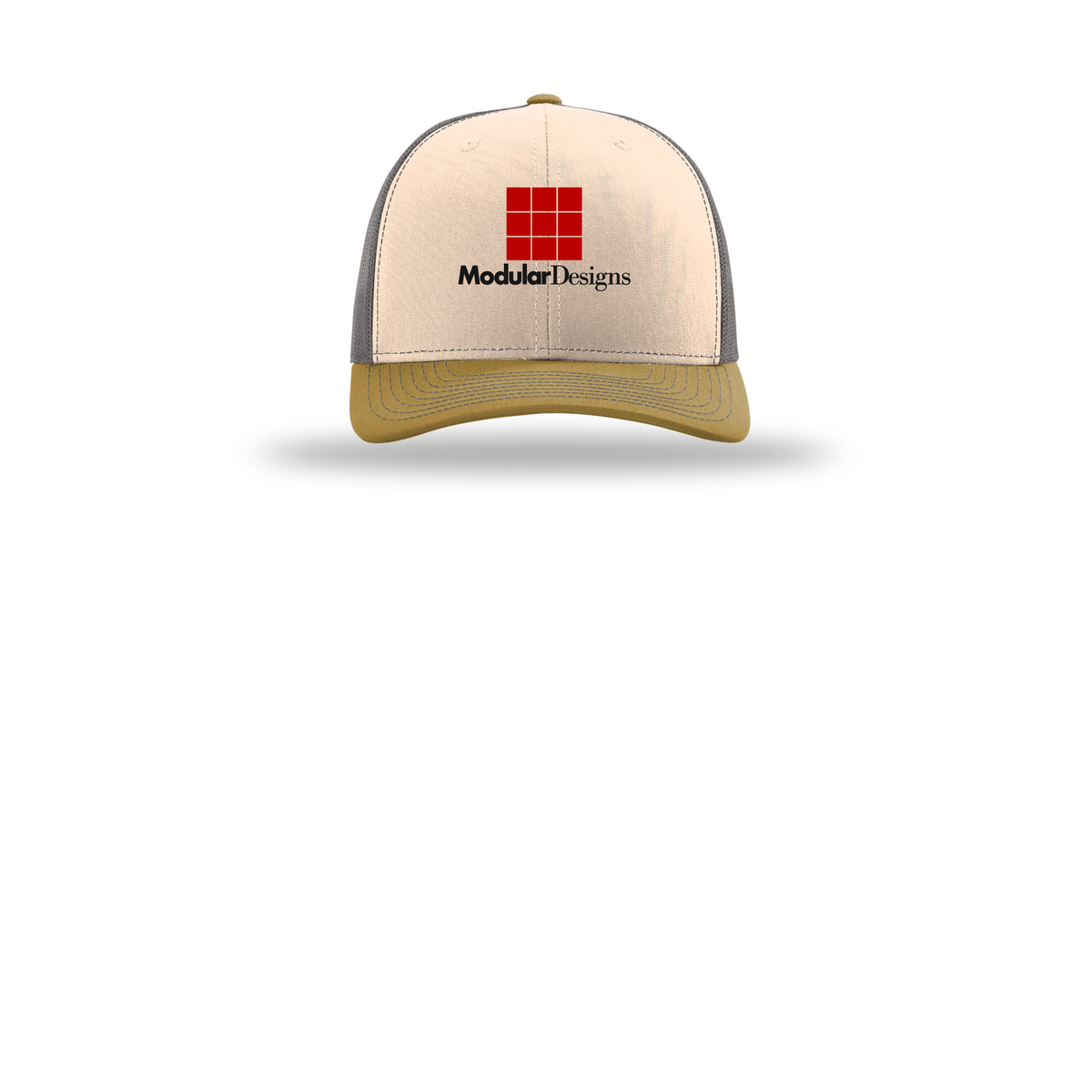 modulardesignsflooring-richardson-trucker-cap-embroidery-capfront-R112-minkbeigecharcoalambergold-flat-front