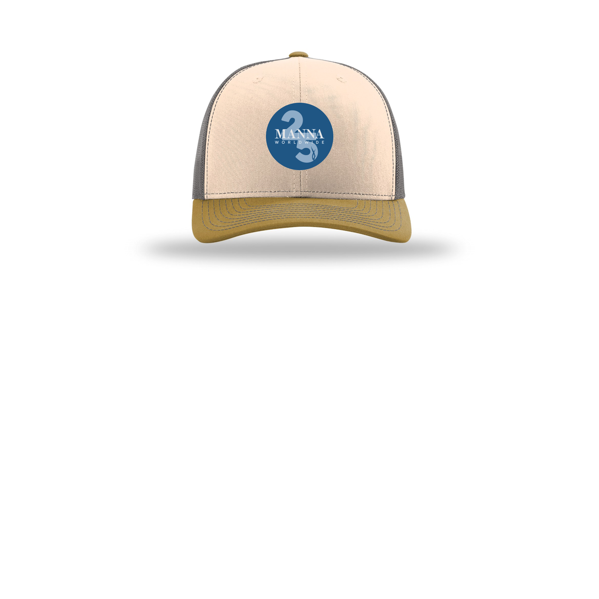 mannaworldwide-richardson-trucker-cap-embroidery-capfront-R112-minkbeigecharcoalambergold-flat-front
