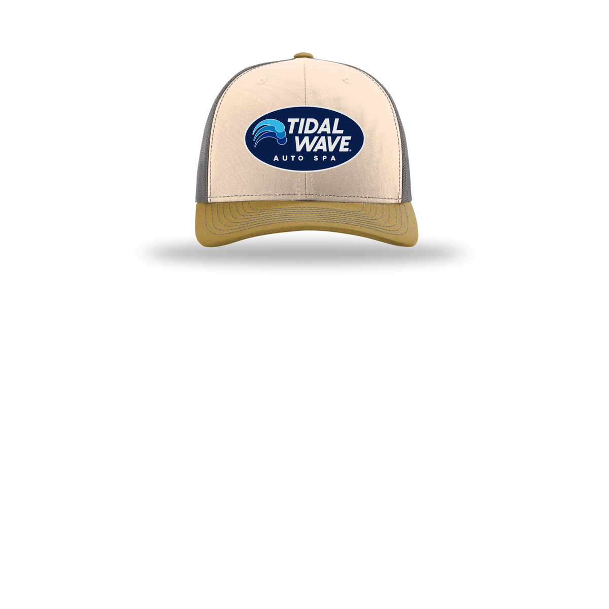 tidalwaveautospa-richardson-trucker-cap-embroidery-capfront-R112-minkbeigecharcoalambergold-flat-front