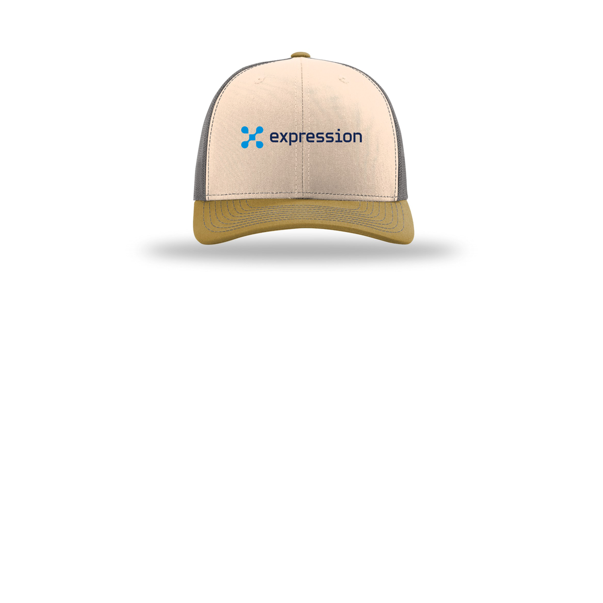 expr-richardson-trucker-cap-embroidery-capfront-R112-minkbeigecharcoalambergold-flat-front