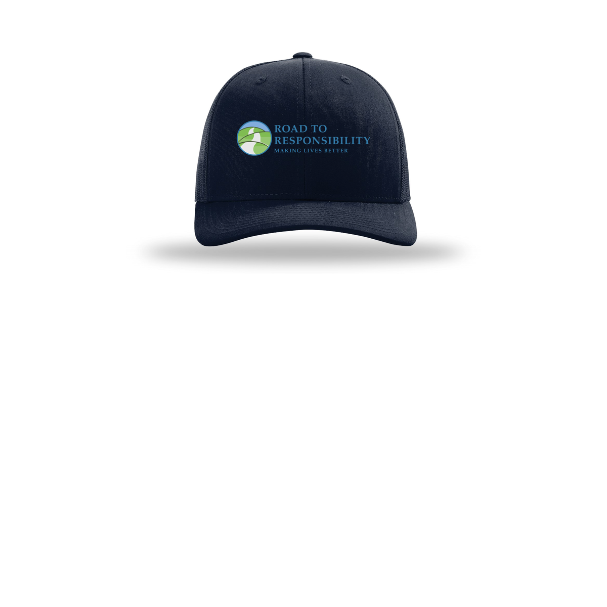 roadtoresponsibility-richardson-trucker-cap-embroidery-capfront-R112-navy-flat-front