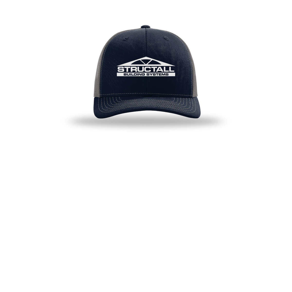 structall-richardson-trucker-cap-embroidery-capfront-R112-navycharcoal-flat-front