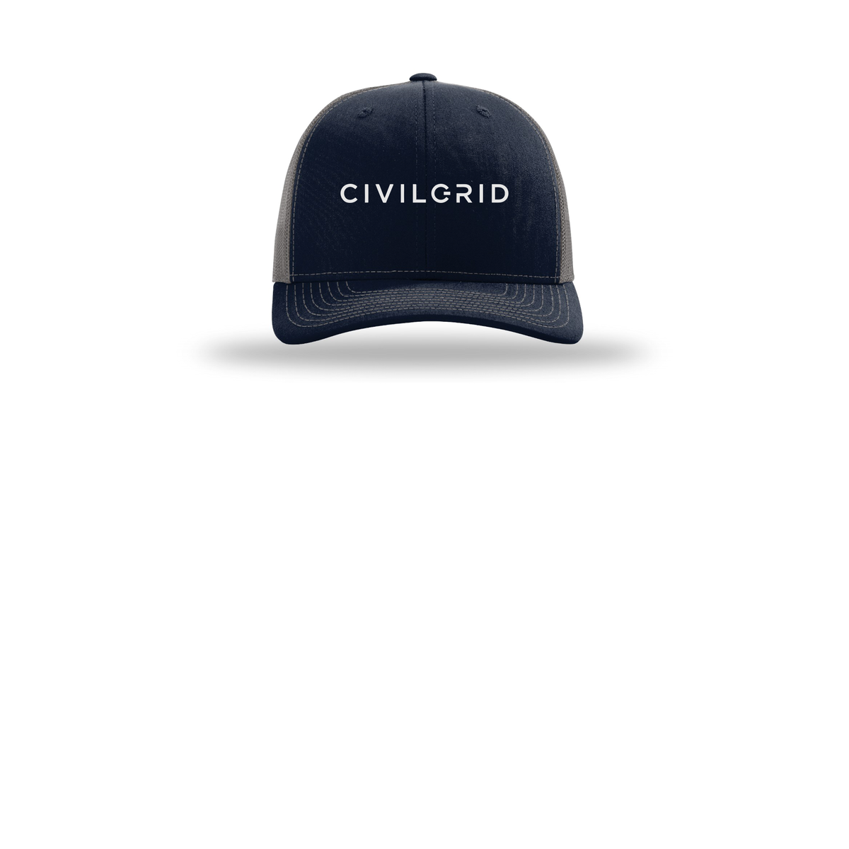 civilgrid-richardson-trucker-cap-embroidery-capfront-R112-navycharcoal-flat-front