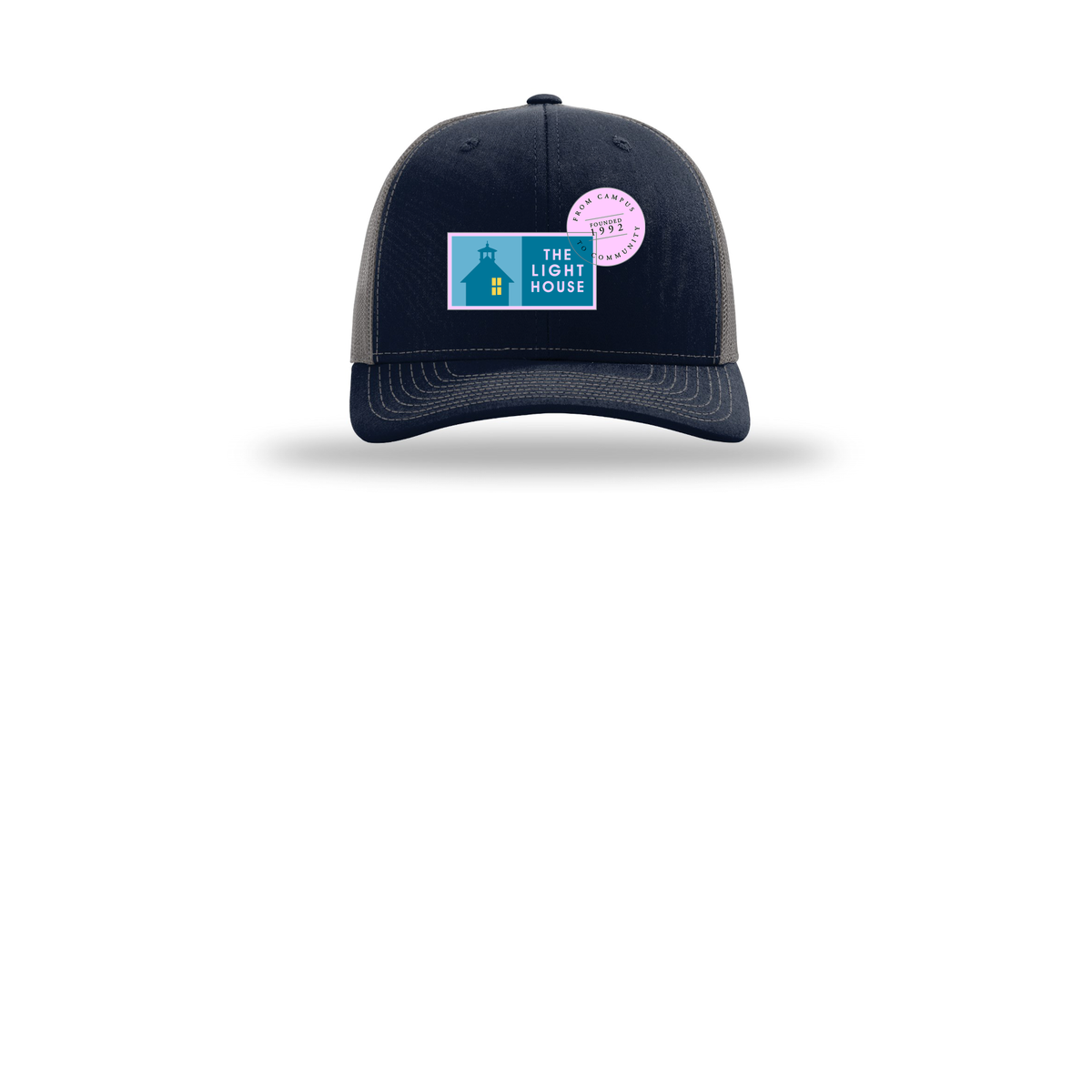 lhcampus-richardson-trucker-cap-embroidery-capfront-R112-navycharcoal-flat-front