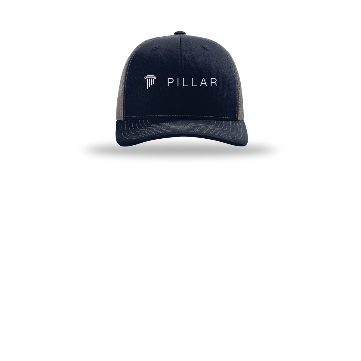 pillar-richardson-trucker-cap-embroidery-capfront-R112-navycharcoal-flat-front