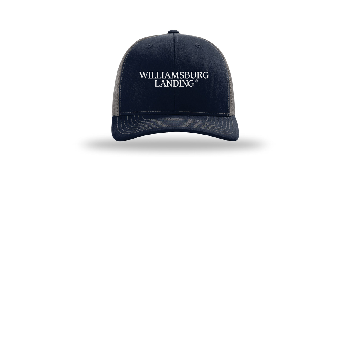 williamsburglanding-richardson-trucker-cap-embroidery-capfront-R112-navycharcoal-flat-front