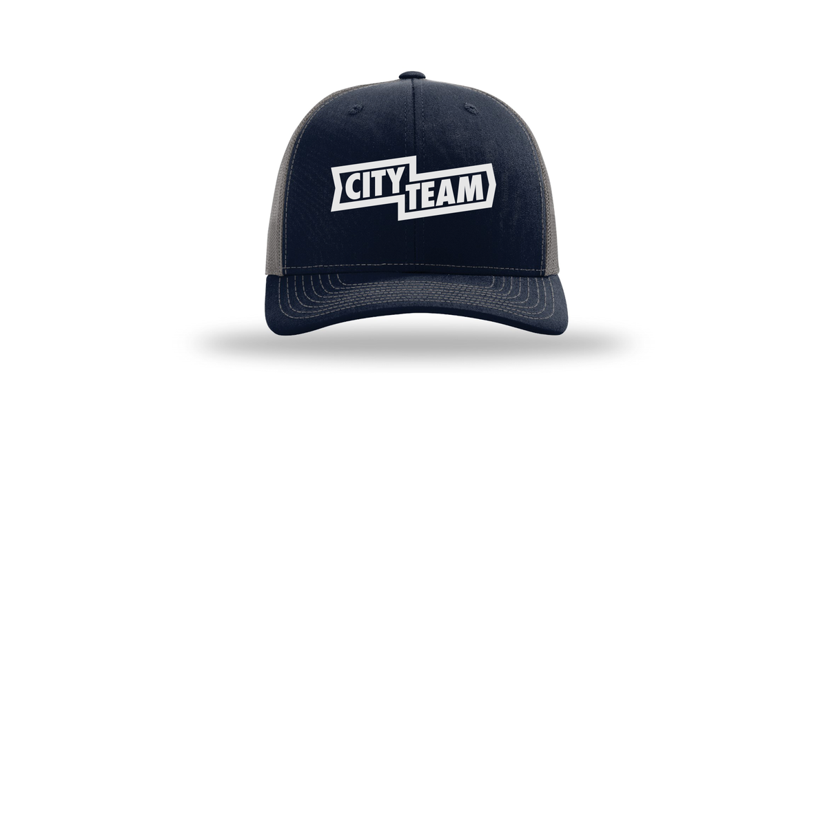 cityteam-richardson-trucker-cap-embroidery-capfront-R112-navycharcoal-flat-front