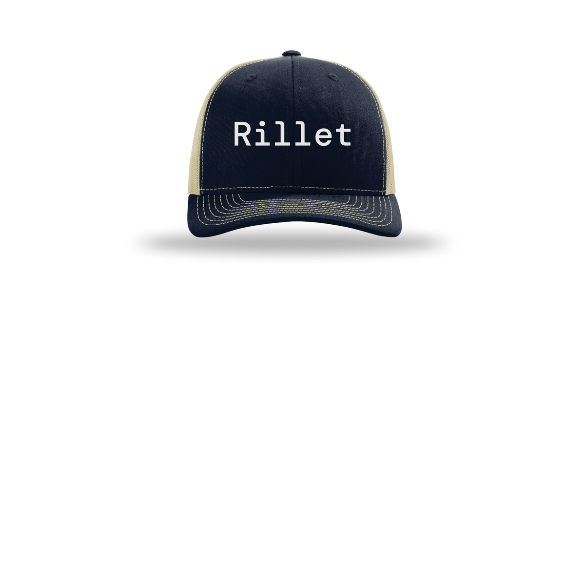 rillet-richardson-trucker-cap-embroidery-capfront-R112-navykhaki-flat-front