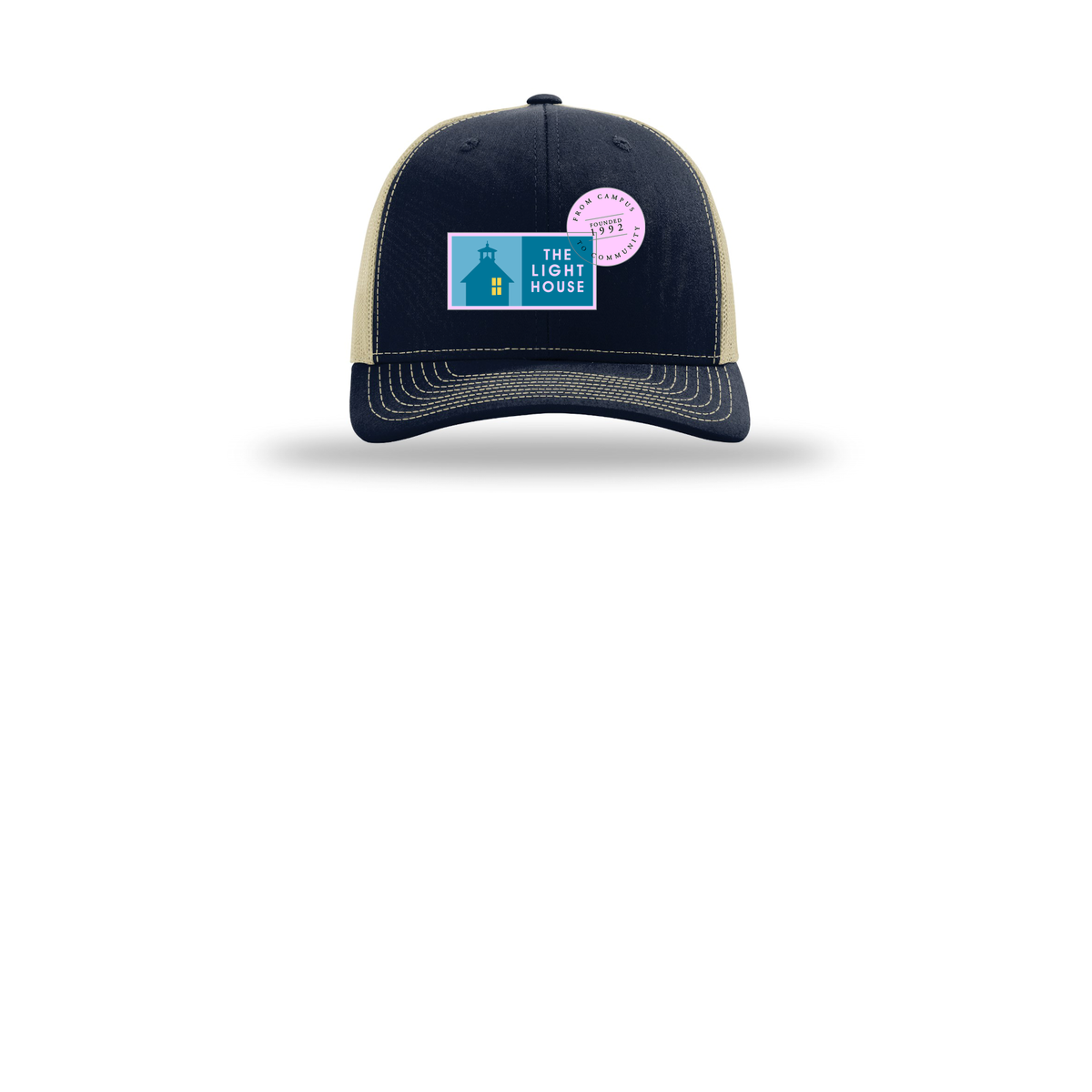 lhcampus-richardson-trucker-cap-embroidery-capfront-R112-navykhaki-flat-front