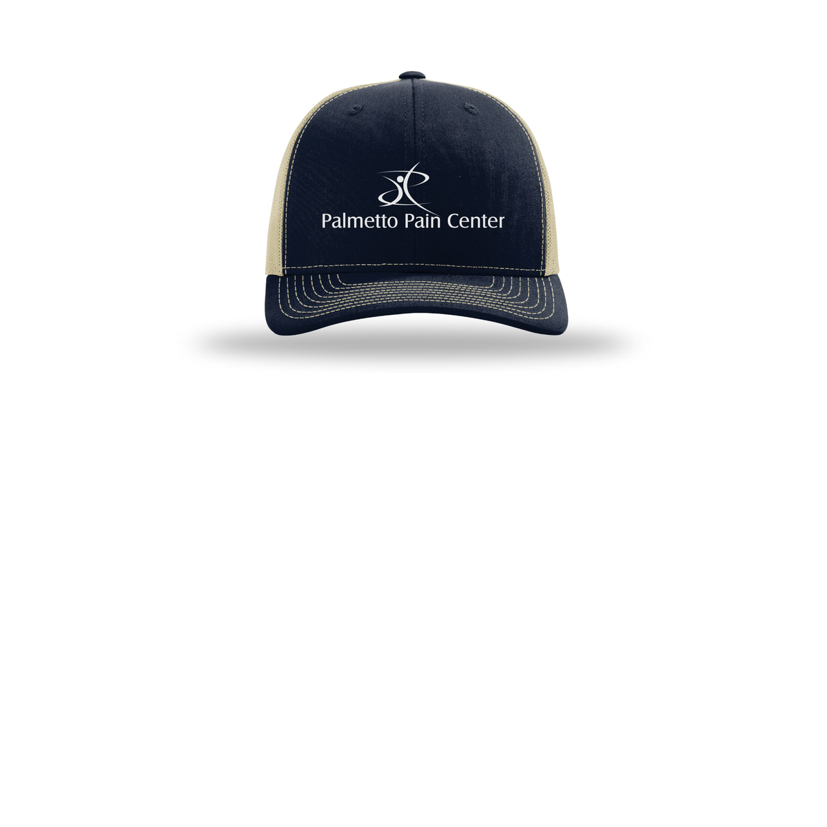 palmetto-pain-center-richardson-trucker-cap-embroidery-capfront-R112-navykhaki-flat-front