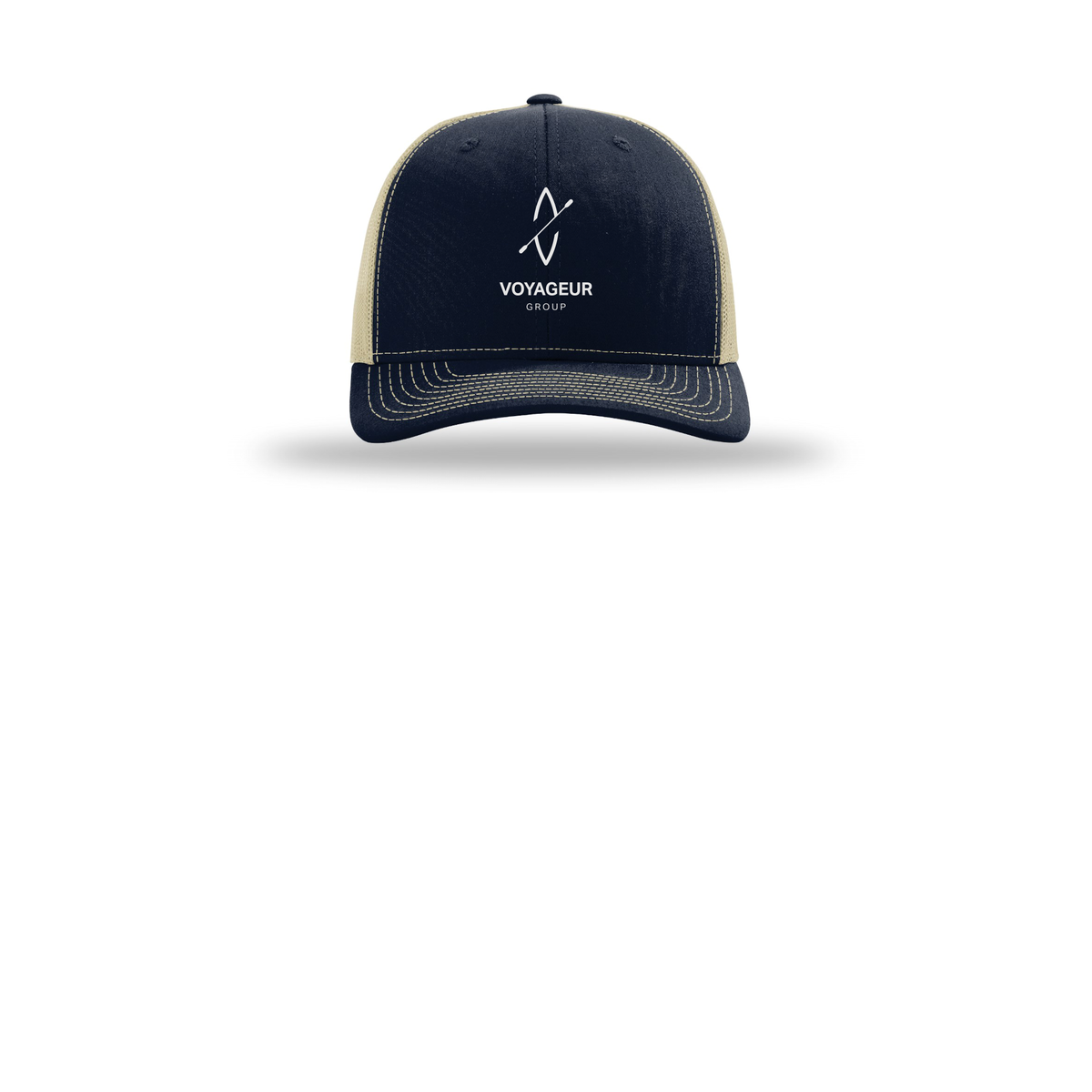 voyageurgroup-richardson-trucker-cap-embroidery-capfront-R112-navykhaki-flat-front