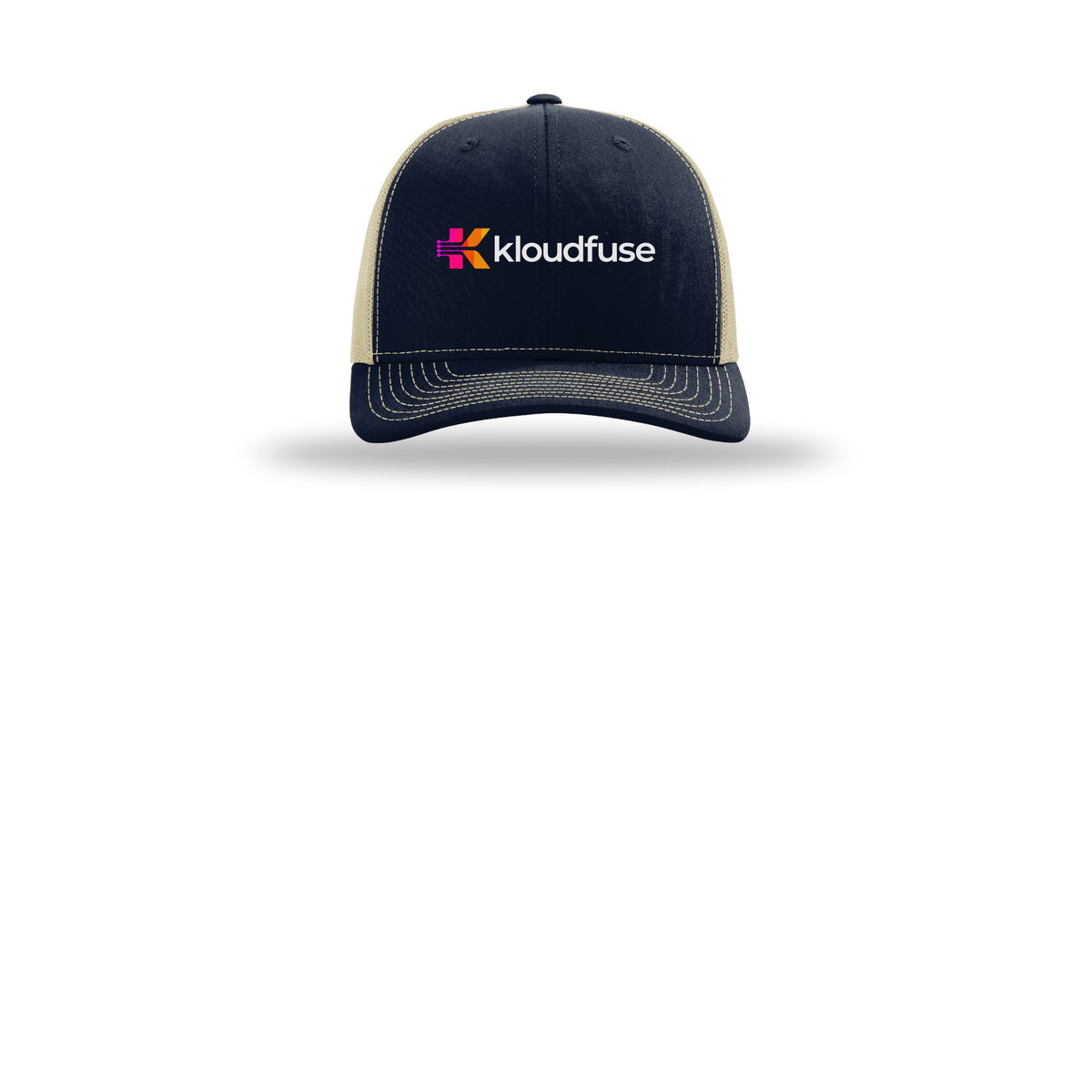 kloudfuse-richardson-trucker-cap-embroidery-capfront-R112-navykhaki-flat-front