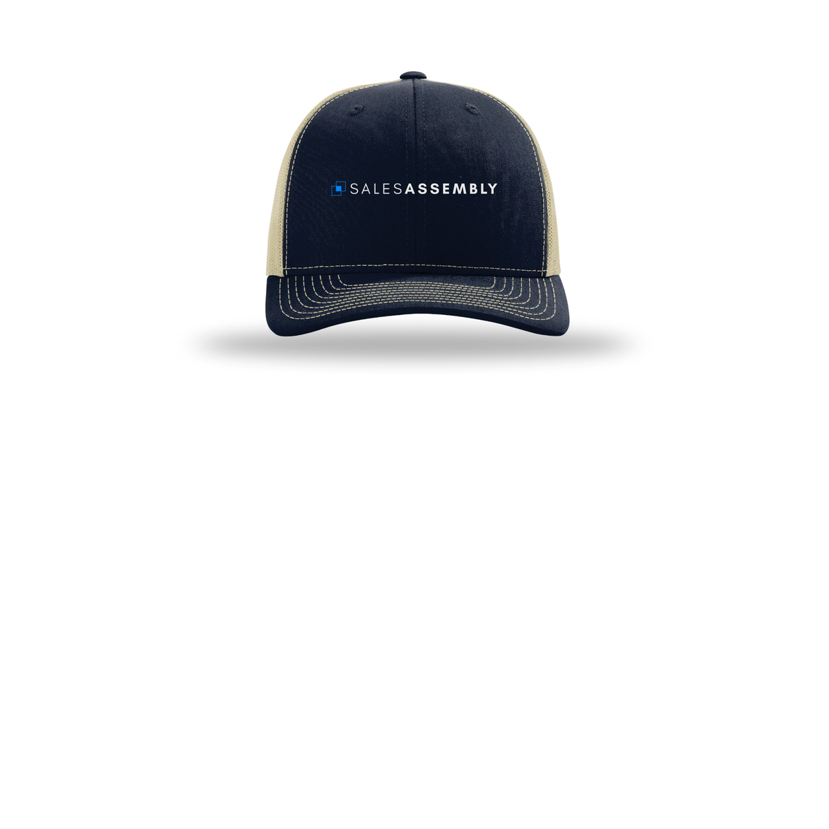 salesassembly-richardson-trucker-cap-embroidery-capfront-R112-navykhaki-flat-front