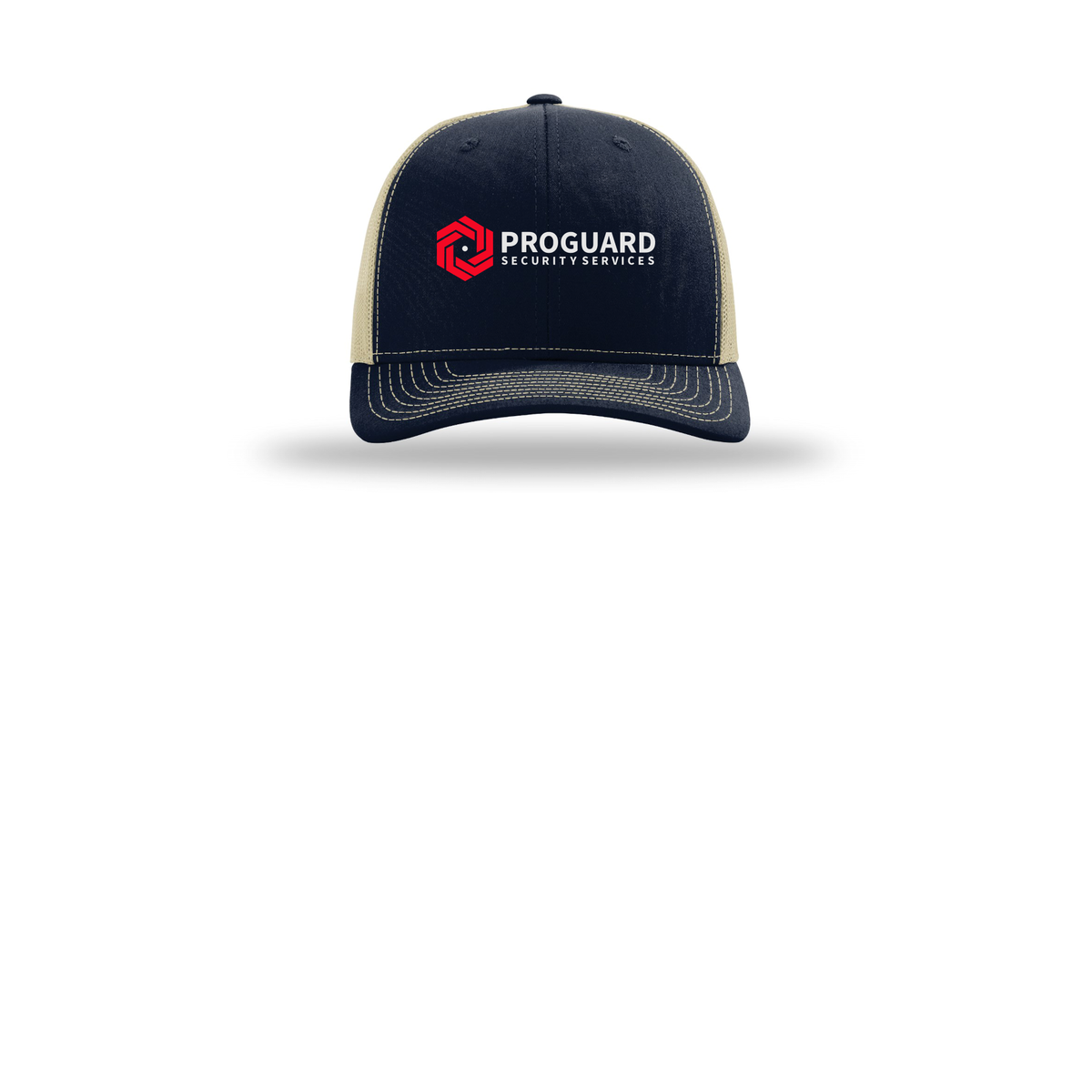 proguardsecurityservices-richardson-trucker-cap-embroidery-capfront-R112-navykhaki-flat-front