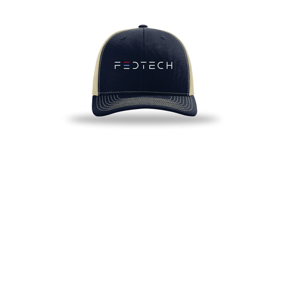 fedtech-richardson-trucker-cap-embroidery-capfront-R112-navykhaki-flat-front
