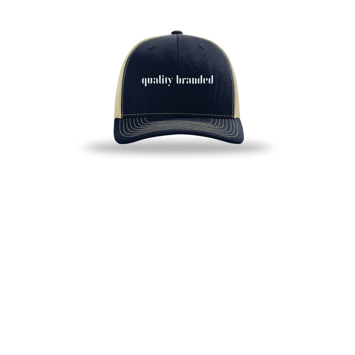 qualitybranded-richardson-trucker-cap-embroidery-capfront-R112-navykhaki-flat-front