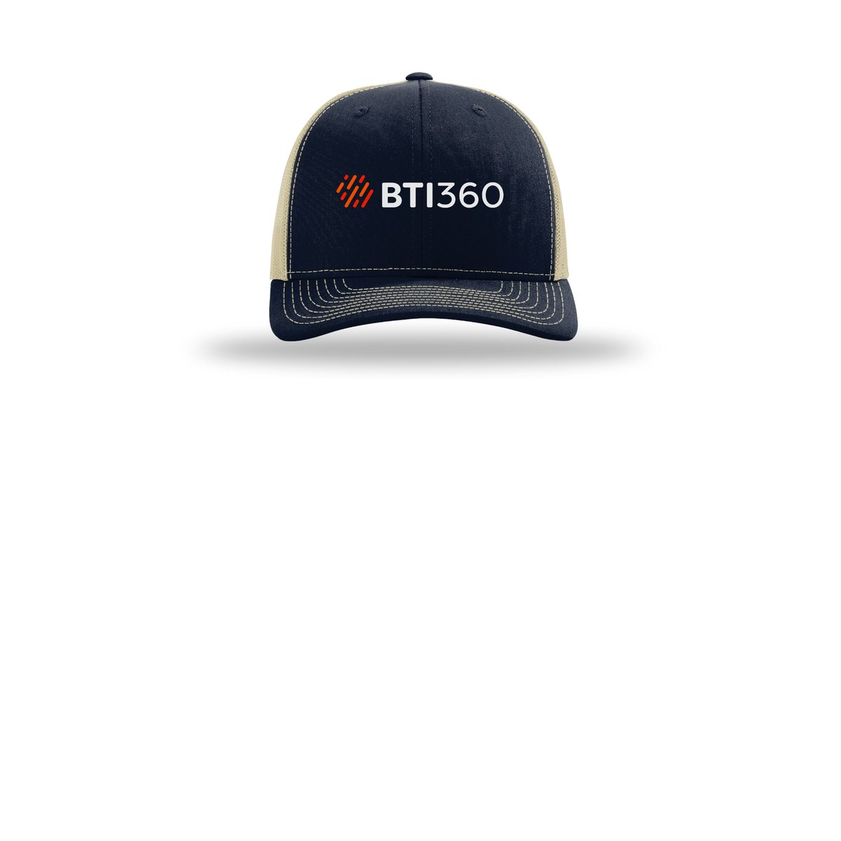 bti360-richardson-trucker-cap-embroidery-capfront-R112-navykhaki-flat-front