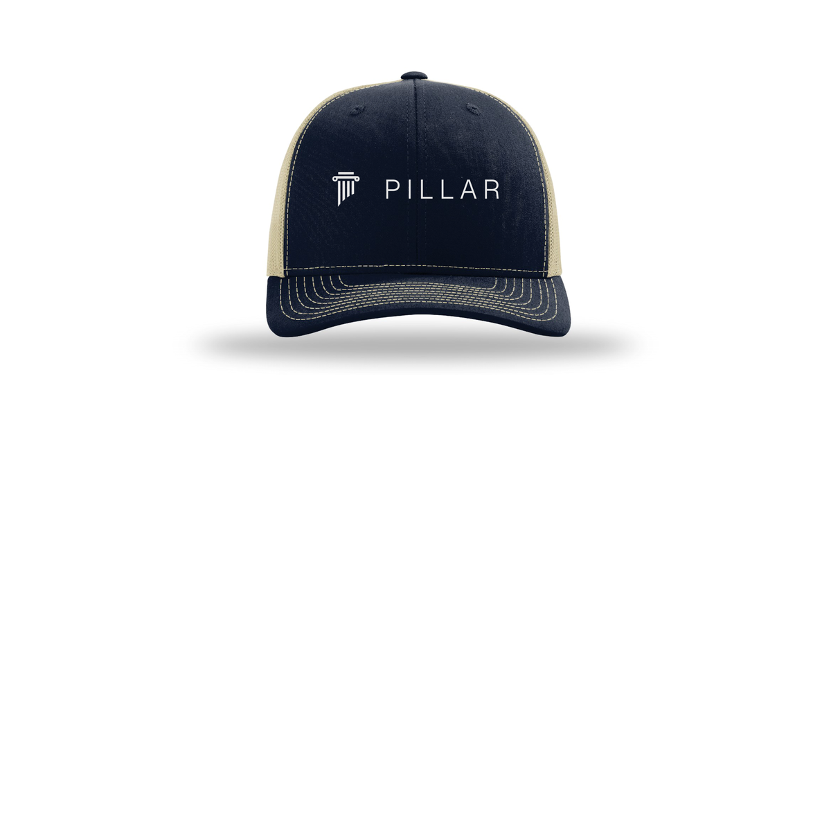 pillar-richardson-trucker-cap-embroidery-capfront-R112-navykhaki-flat-front