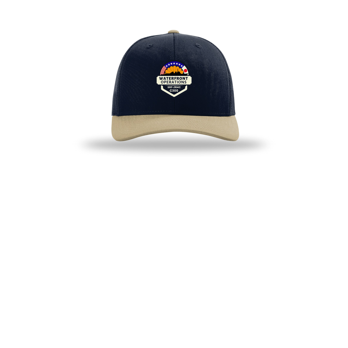 waterfront-operations-retro-trucker-cap-embroidery-capfront-R112-navynavykhaki-flat-front