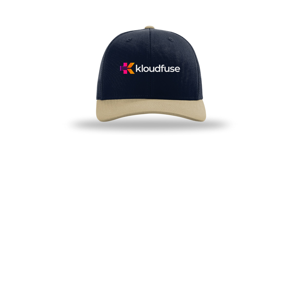 kloudfuse-richardson-trucker-cap-embroidery-capfront-R112-navynavykhaki-flat-front