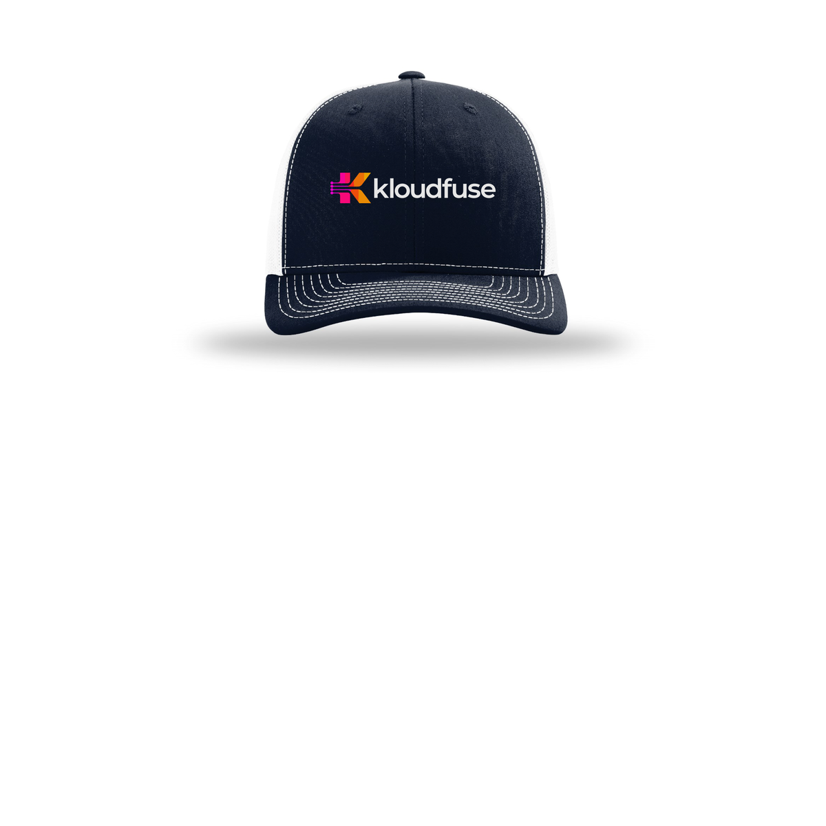 kloudfuse-richardson-trucker-cap-embroidery-capfront-R112-navywhite-flat-front