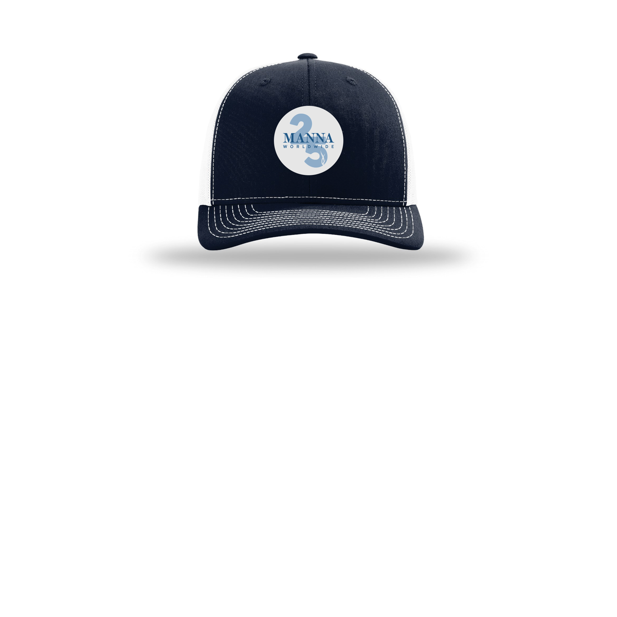 mannaworldwide-richardson-trucker-cap-embroidery-capfront-R112-navywhite-flat-front