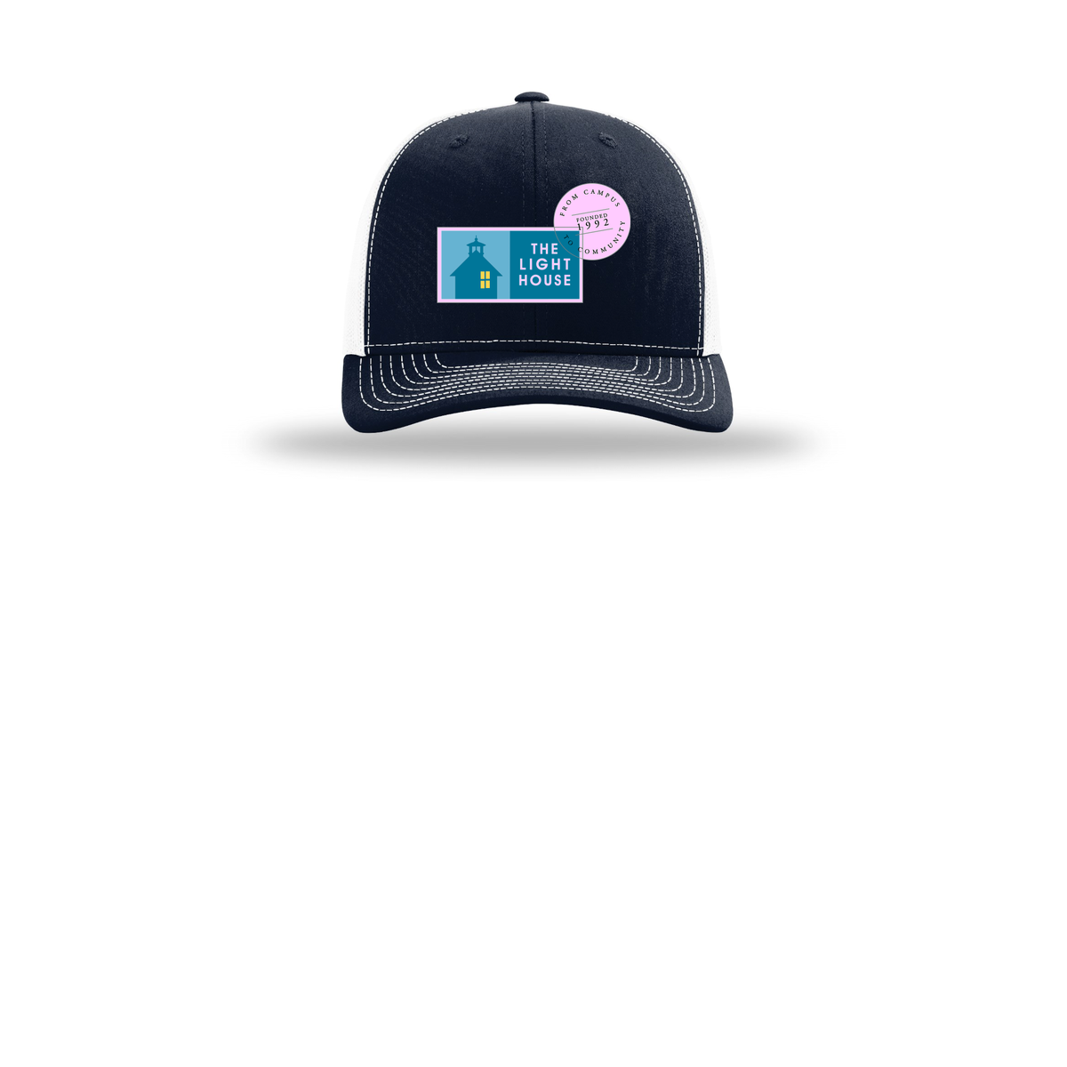 lhcampus-richardson-trucker-cap-embroidery-capfront-R112-navywhite-flat-front