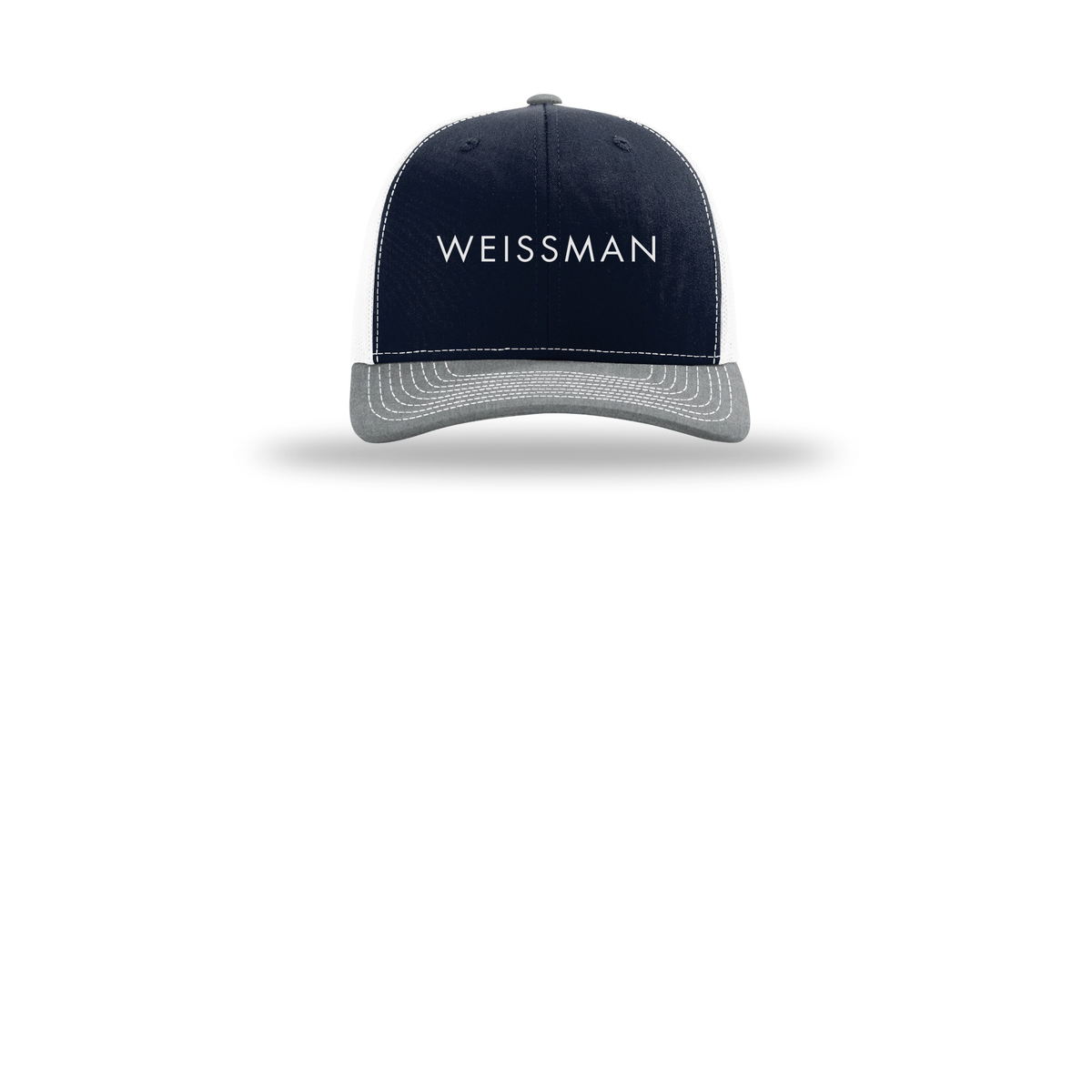 weissmans-richardson-trucker-cap-embroidery-capfront-R112-navywhiteheathergrey-flat-front