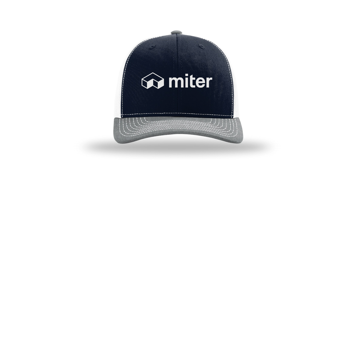 miter-richardson-trucker-cap-embroidery-capfront-R112-navywhiteheathergrey-flat-front