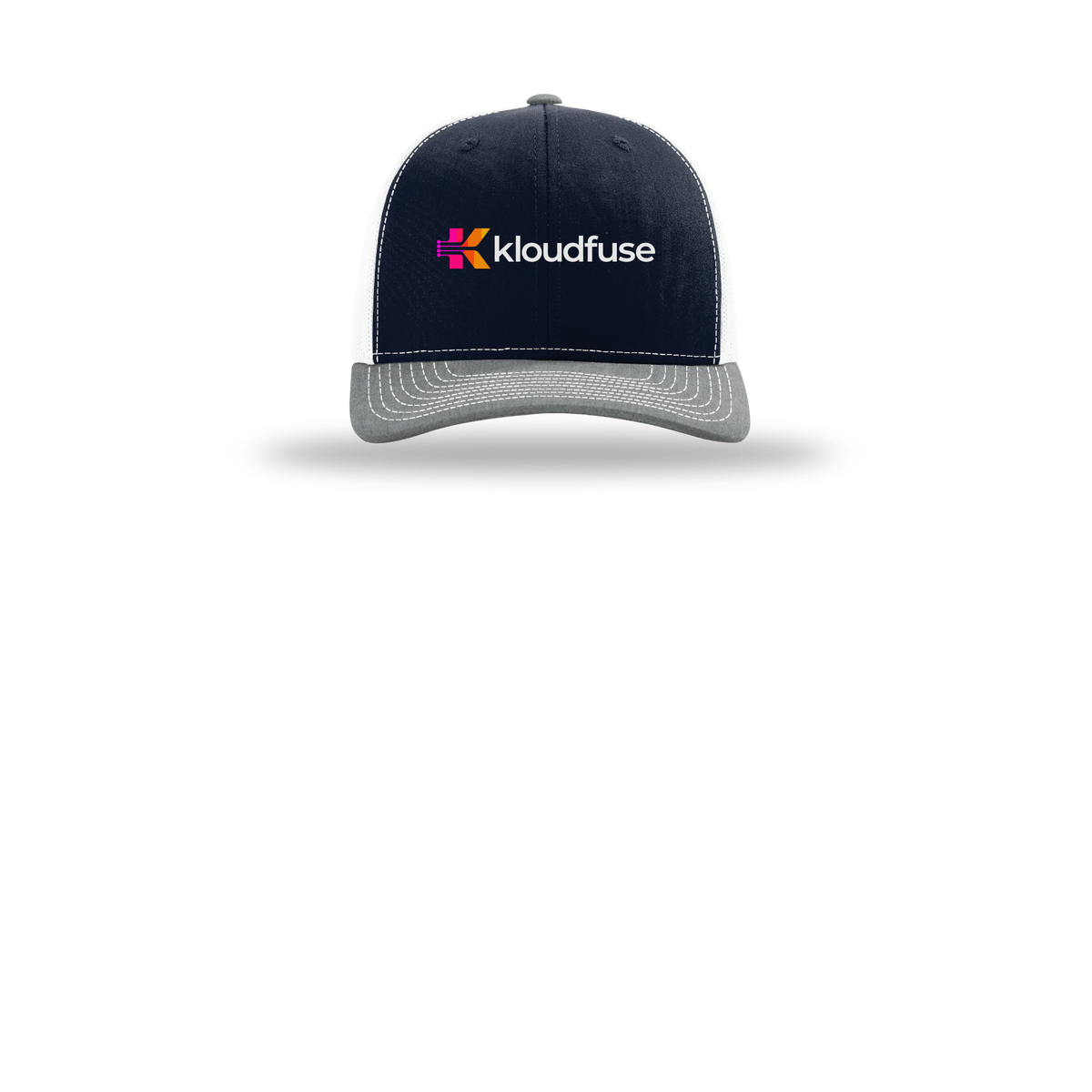 kloudfuse-richardson-trucker-cap-embroidery-capfront-R112-navywhiteheathergrey-flat-front