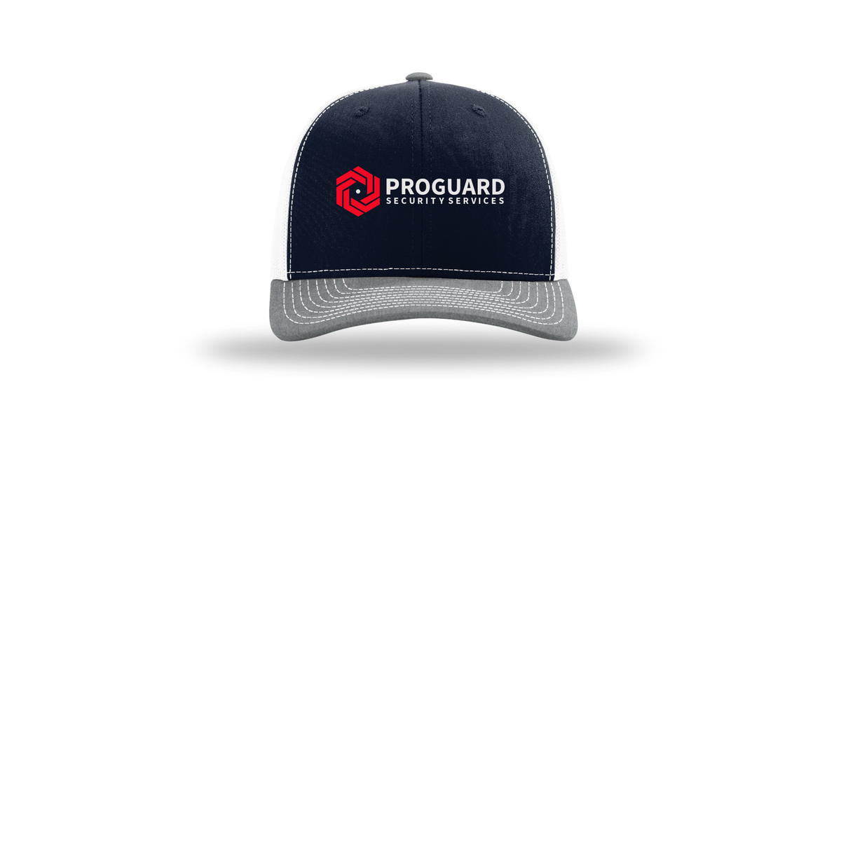 proguardsecurityservices-richardson-trucker-cap-embroidery-capfront-R112-navywhiteheathergrey-flat-front