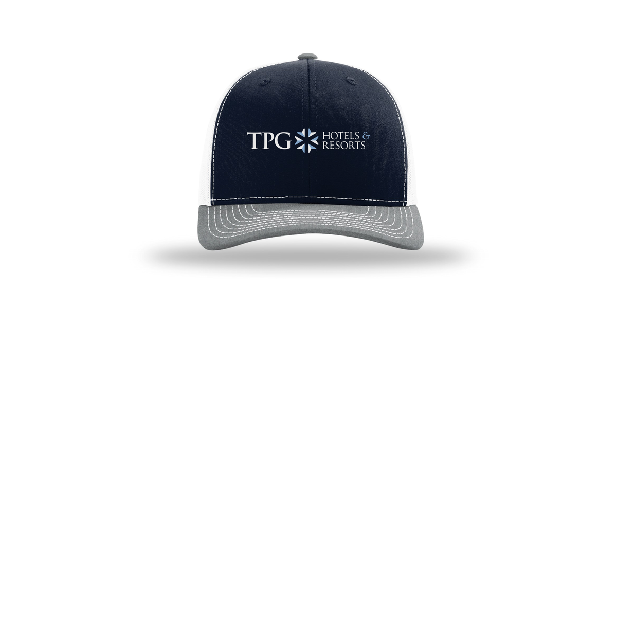 tpghotelsandresorts-richardson-trucker-cap-embroidery-capfront-R112-navywhiteheathergrey-flat-front
