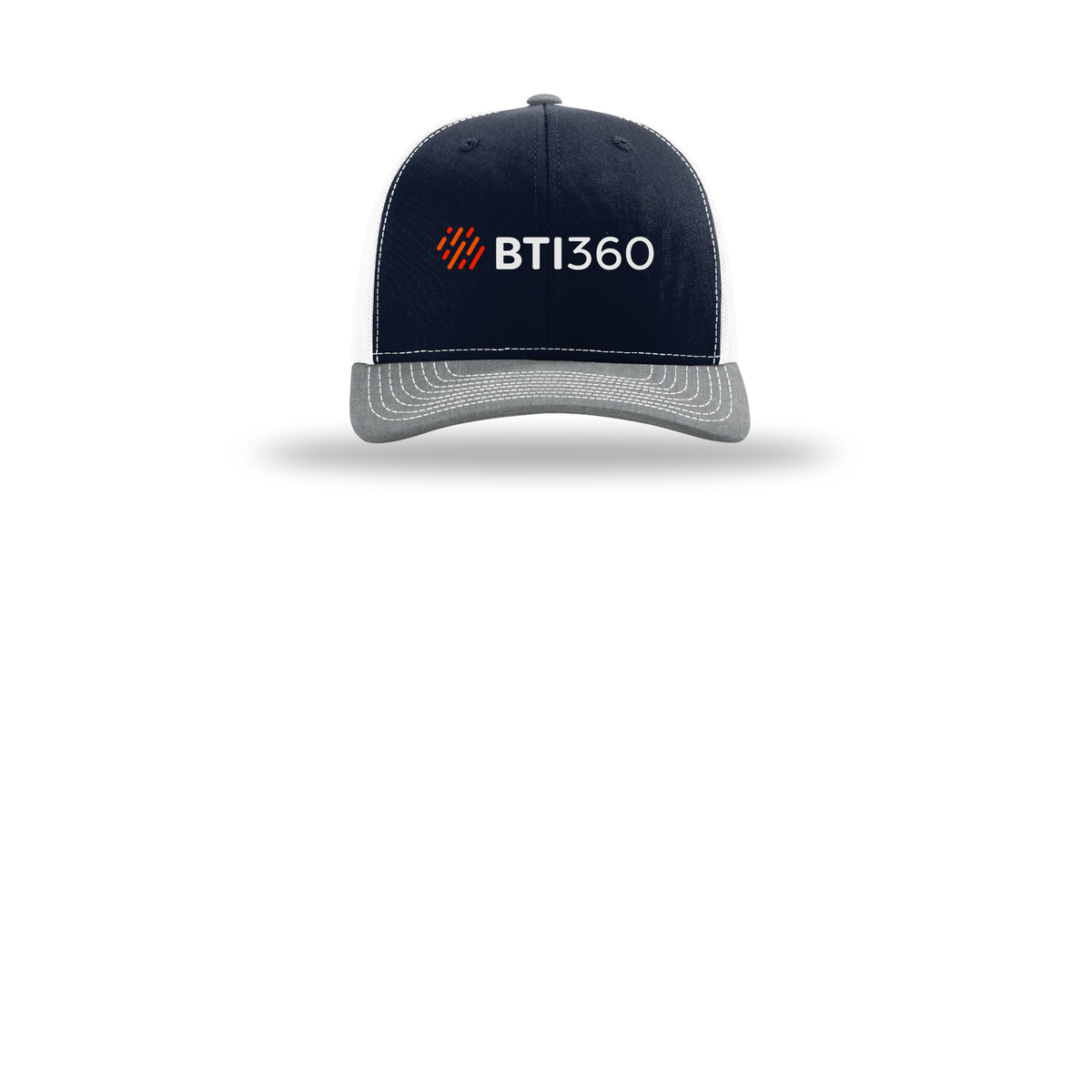 bti360-richardson-trucker-cap-embroidery-capfront-R112-navywhiteheathergrey-flat-front