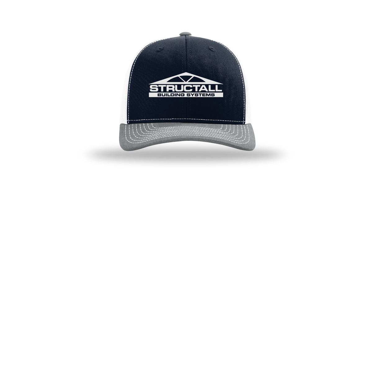 structall-richardson-trucker-cap-embroidery-capfront-R112-navywhiteheathergrey-flat-front