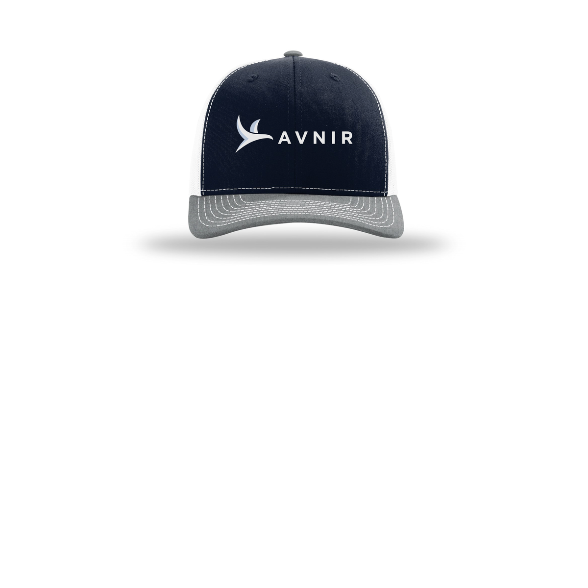 avnir-richardson-trucker-cap-embroidery-capfront-R112-navywhiteheathergrey-flat-front