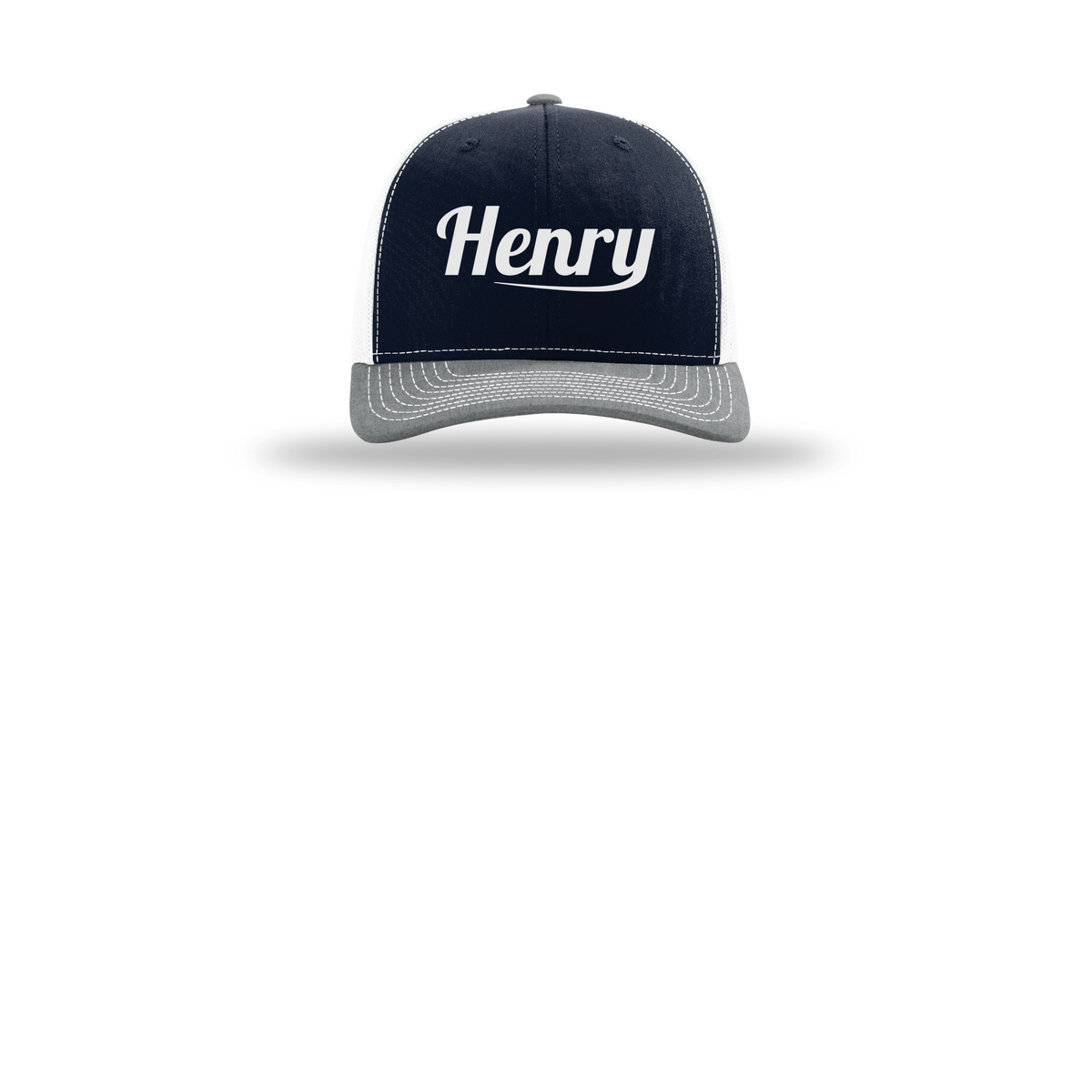henrymeds-richardson-trucker-cap-embroidery-capfront-R112-navywhiteheathergrey-flat-front