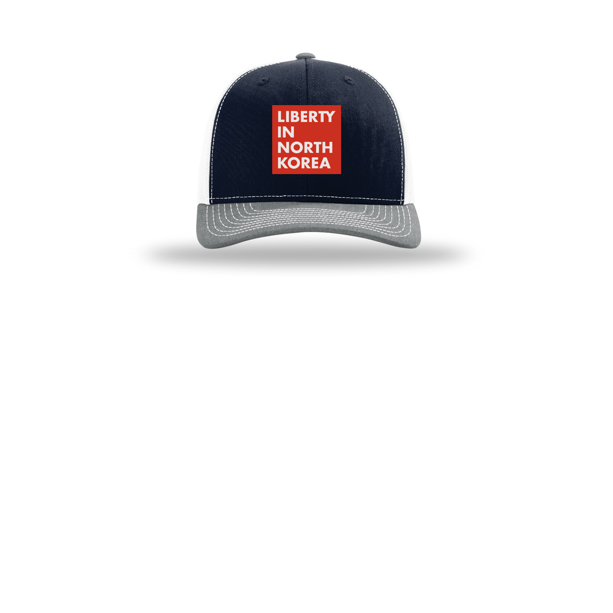 libertyinnorthkorea-richardson-trucker-cap-embroidery-capfront-R112-navywhiteheathergrey-flat-front