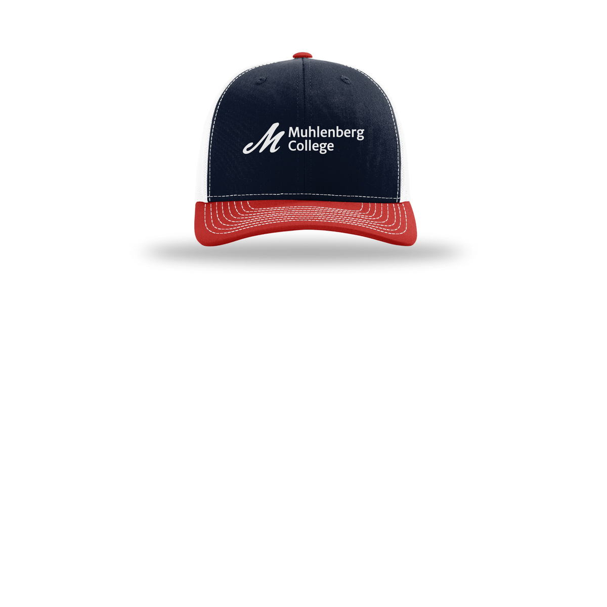 muhlenberg-richardson-trucker-cap-embroidery-capfront-R112-navywhitered-flat-front