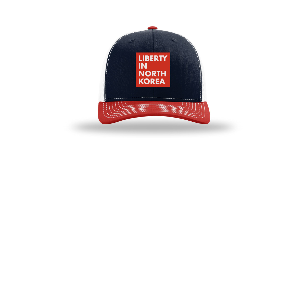 libertyinnorthkorea-richardson-trucker-cap-embroidery-capfront-R112-navywhitered-flat-front
