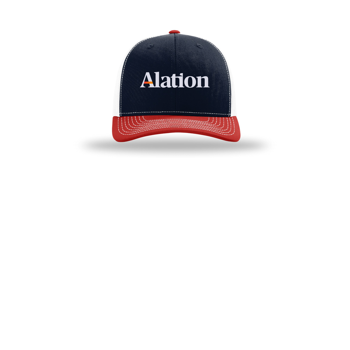 alation-richardson-trucker-cap-embroidery-capfront-R112-navywhitered-flat-front